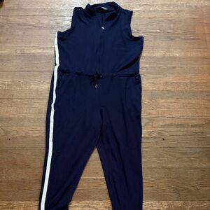 Lauren Ralph Lauren Navy Sleeveless Drawstring Jumpsuit with White Side Stripe